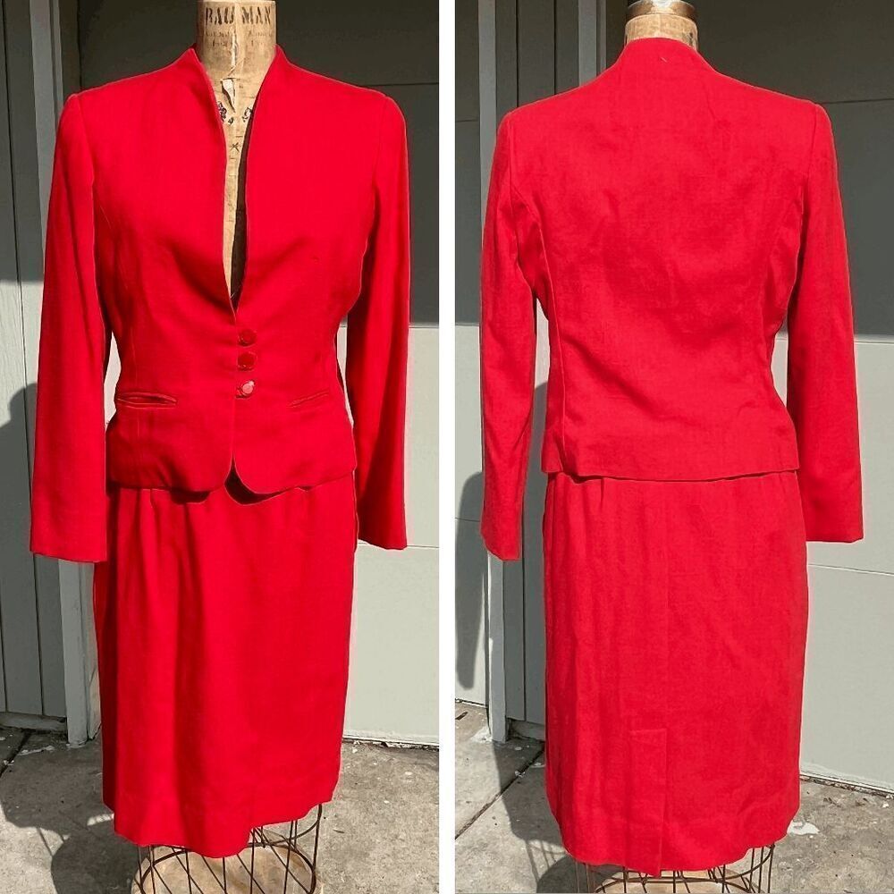 Vintage 80 Red Suit Set, Carmen Sandiego, Blazer & Skirt Combo